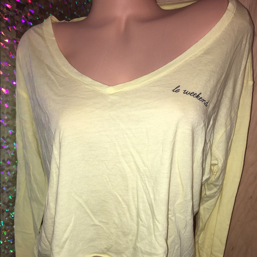 NWT VS PINK YELLOW CROPPED LONG SLEEVE TOP LARGE